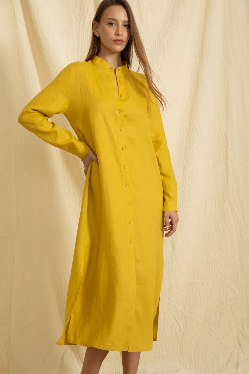 Vestido camisero 2025 mostaza